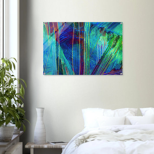 Caesiumchlorid mit Kupfersulfat als Mikrokristall-Wandbild auf Acrylglas – Produktansicht 2