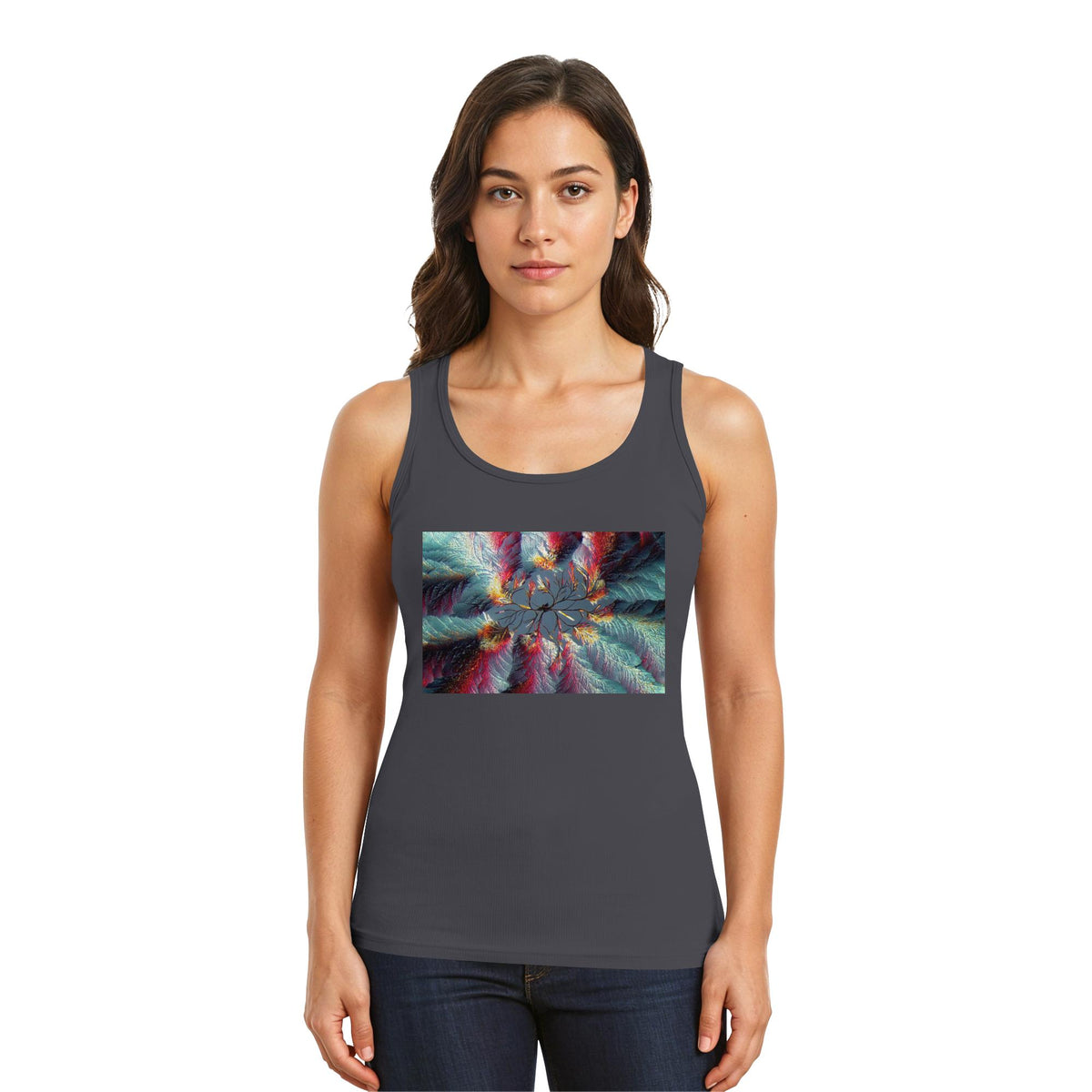 Zimtsäure – Mikrokristall-Tank-Top für Herren – Motiv 1 – Charcoal, am Model
