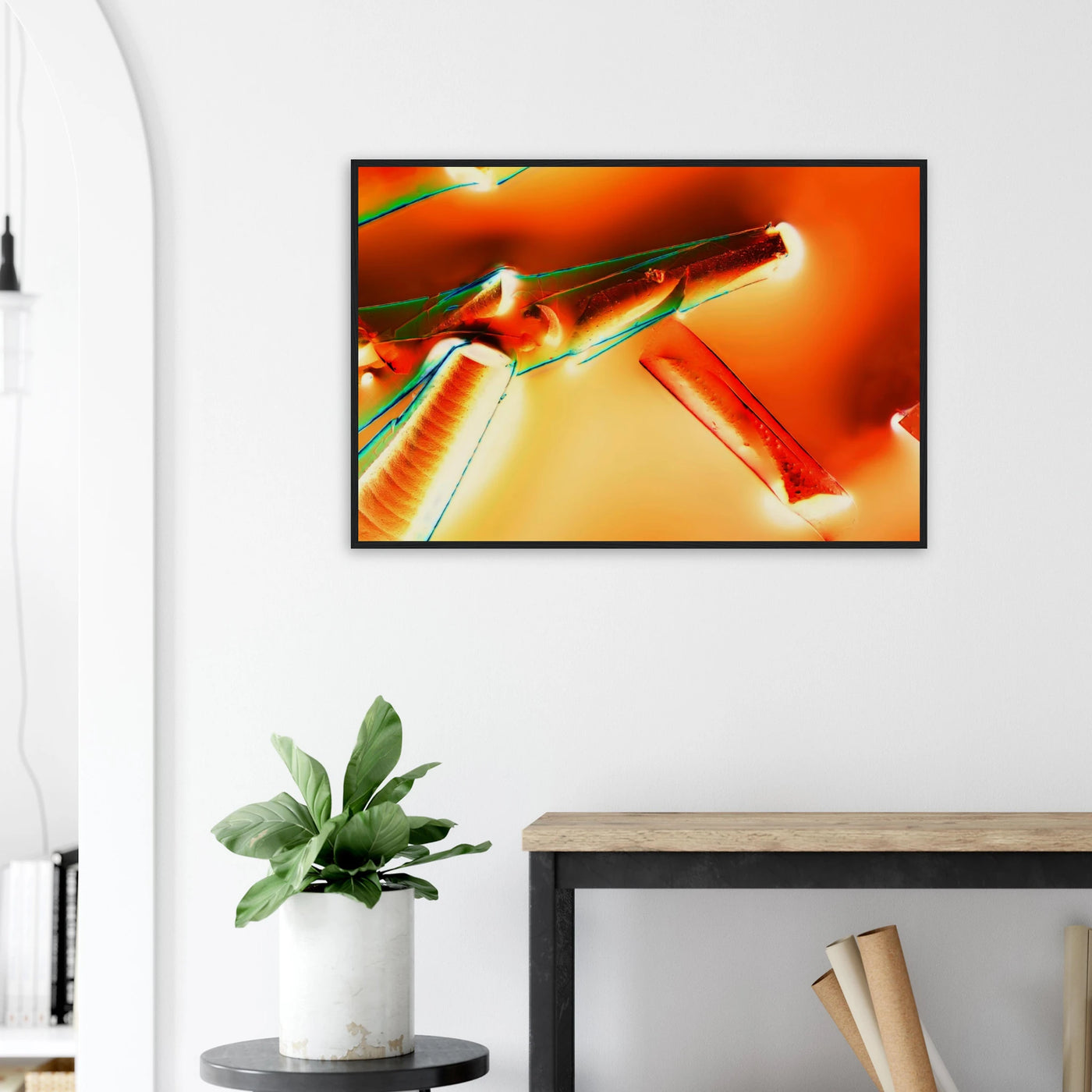 Alaun mit Öl als Mikrokristall Poster mit Holzrahmen
