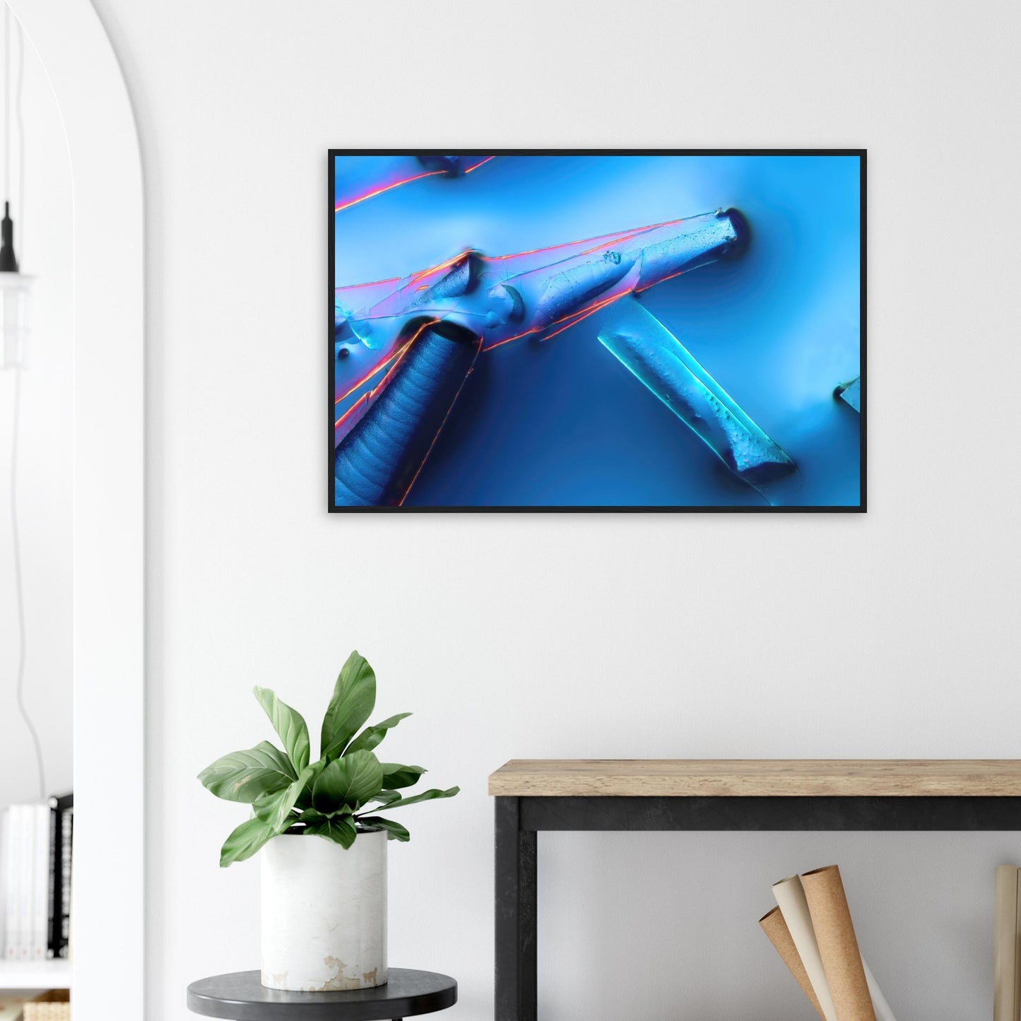 Alaun mit Öl als Mikrokristall Poster mit Holzrahmen
