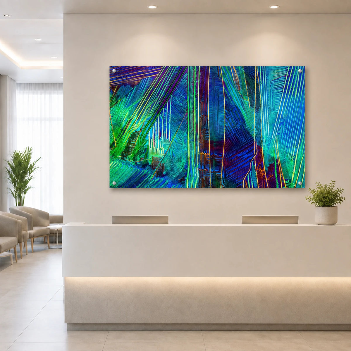Caesiumchlorid mit Kupfersulfat als Mikrokristall-Wandbild auf Acrylglas