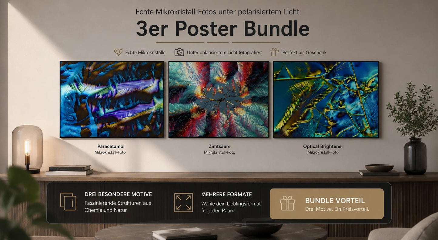 Paracetamol, Zimtsäure und Optical Brightener – 3 Poster im Set – Produktansicht 2