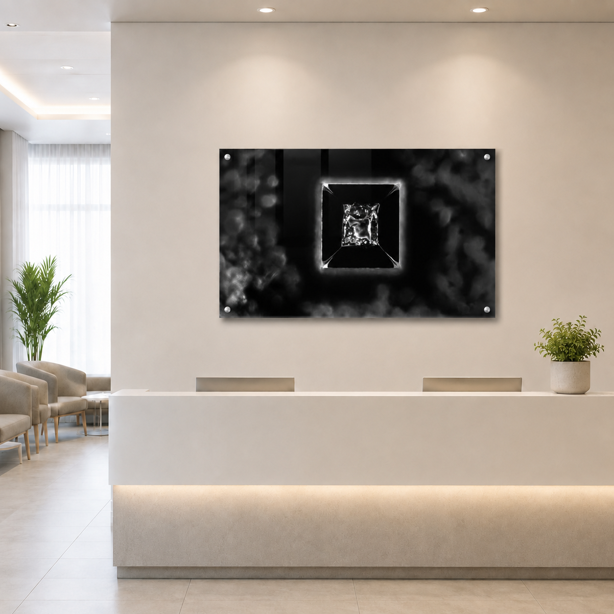 Kochsalz im Dunkelfeld als Mikrokristall-Wandbild auf Acrylglas