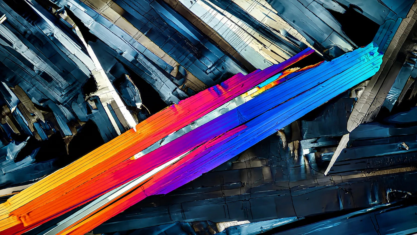 Detail eines Posters mit farbiger Mikrokristall-Struktur der Benzoesäure