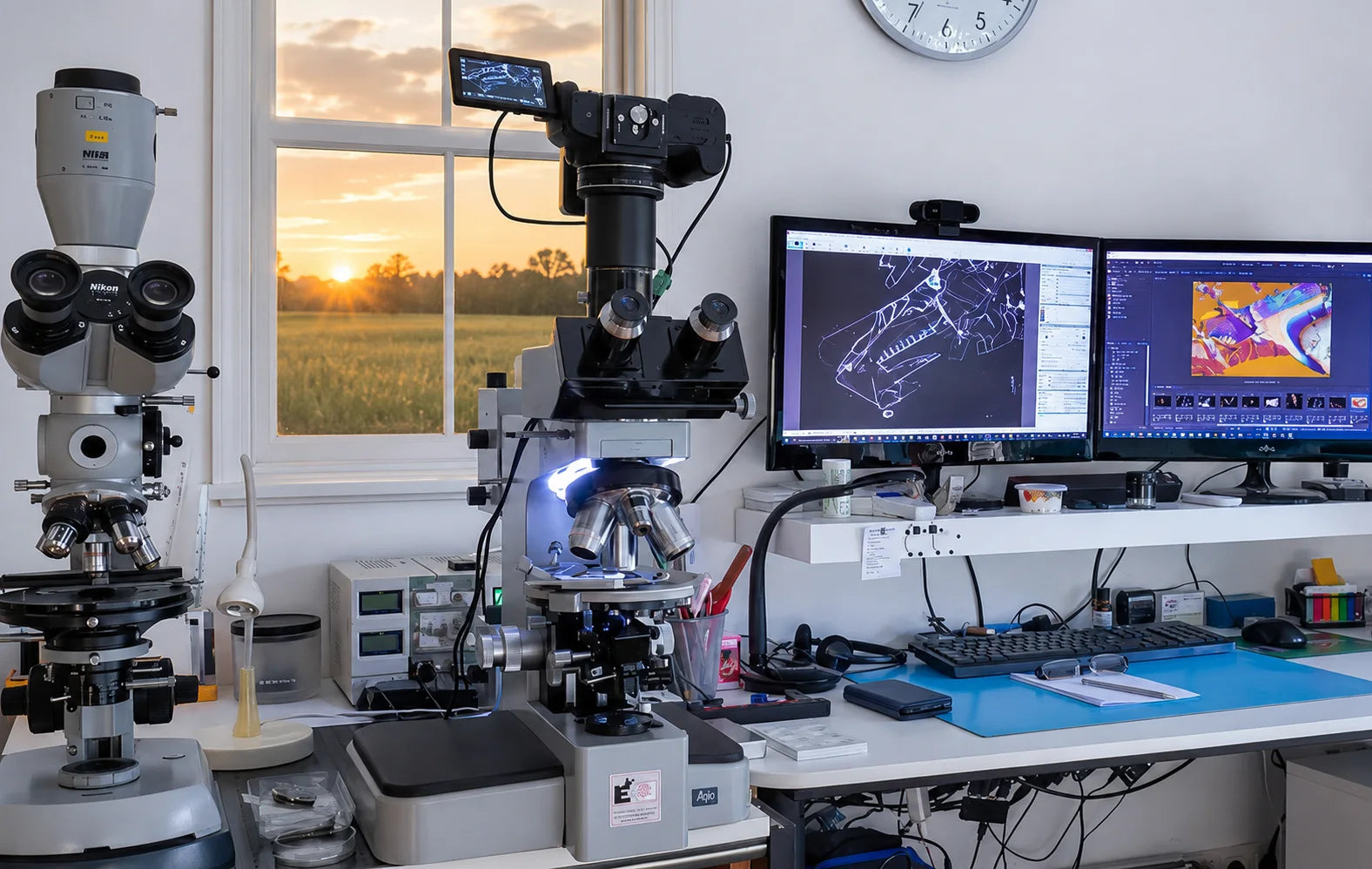 Mikrokristall-Präparat bei der Fotografie unter dem Polarisationsmikroskop