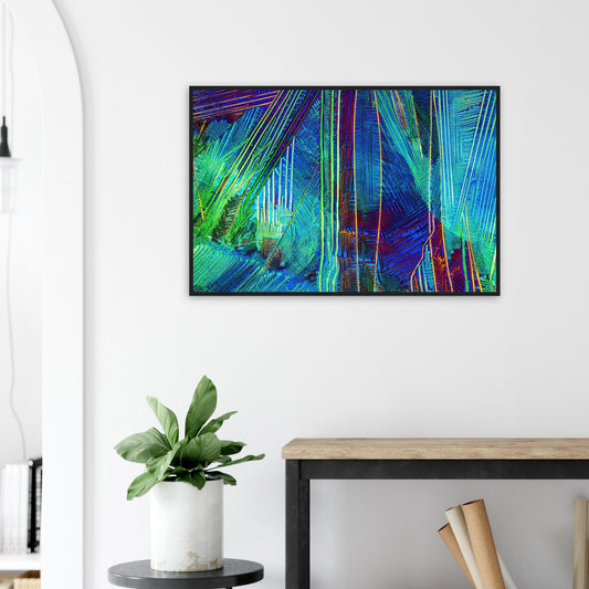 Caesiumchlorid mit Kupfersulfat als Mikrokristall-Poster mit Holzrahmen