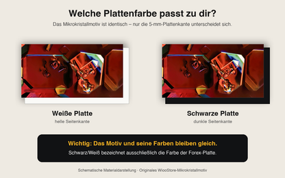Identisches echtes Mikrokristallmotiv auf weißer und schwarzer 5 mm Forex-Platte