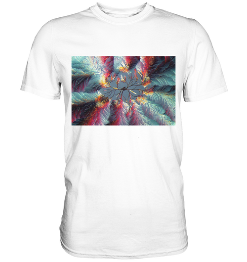 Microcrystal design shirt – cinnamic acid in real microphotography