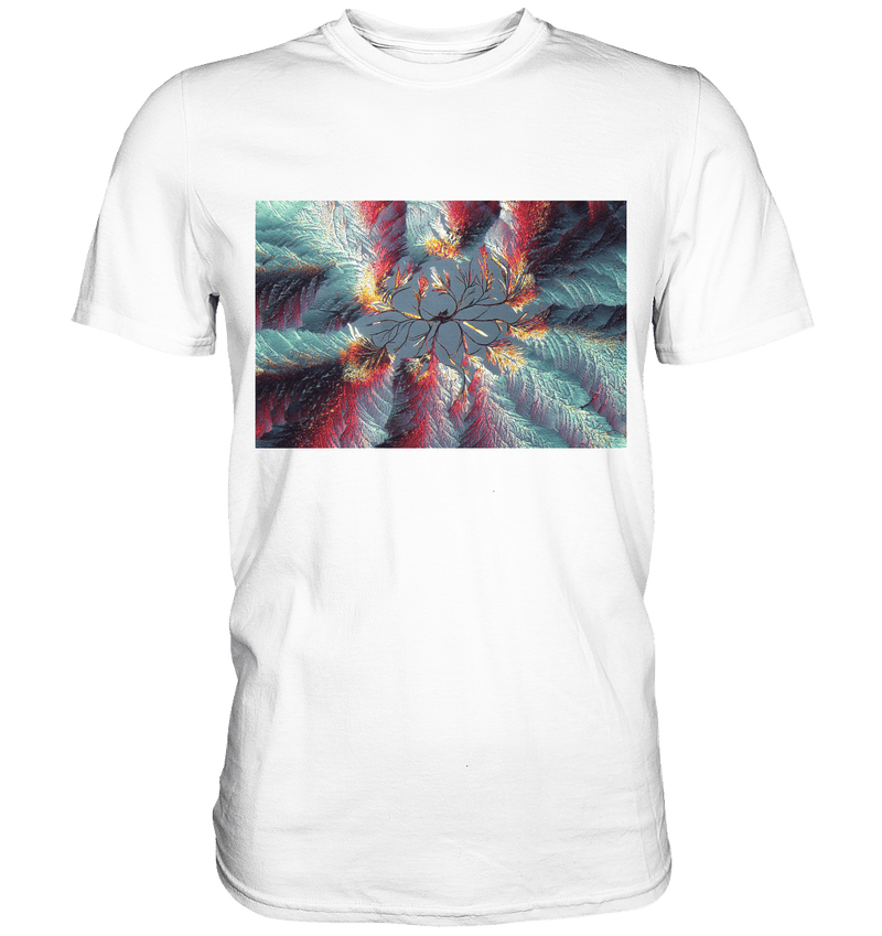 Microcrystal design shirt – cinnamic acid in real microphotography