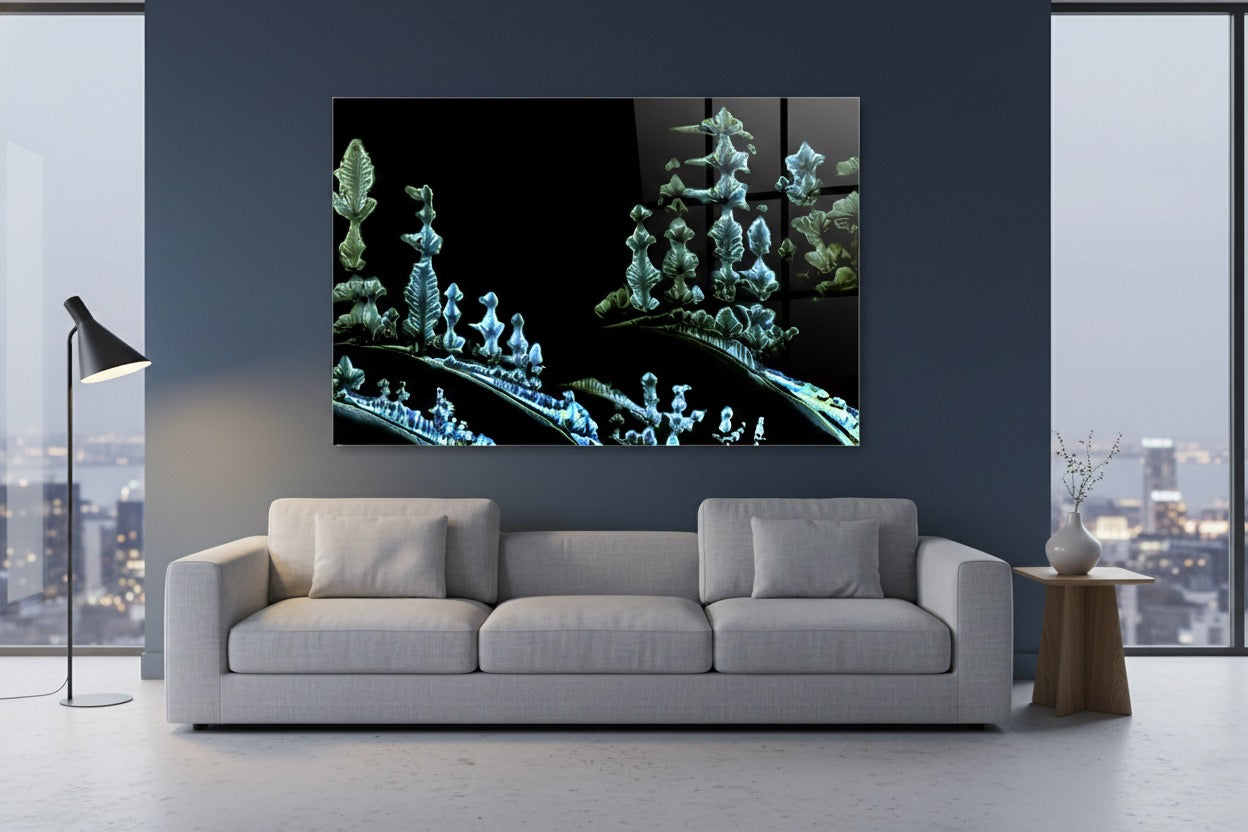 Microcrystal mural with microcrystal of table salt in dark field