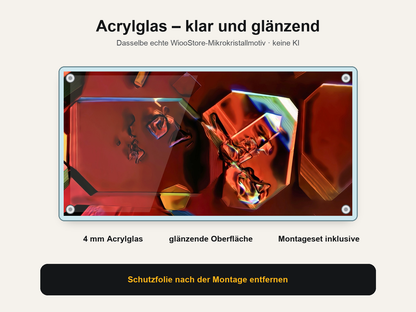 Acrylglas-Wandbild mit echtem WiooStore-Mikrokristallmotiv: 4 mm, glänzende Oberfläche und Montageset