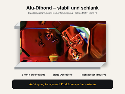Alu-Dibond-Wandbild mit echtem WiooStore-Mikrokristallmotiv: 3 mm Verbundplatte und Montageset