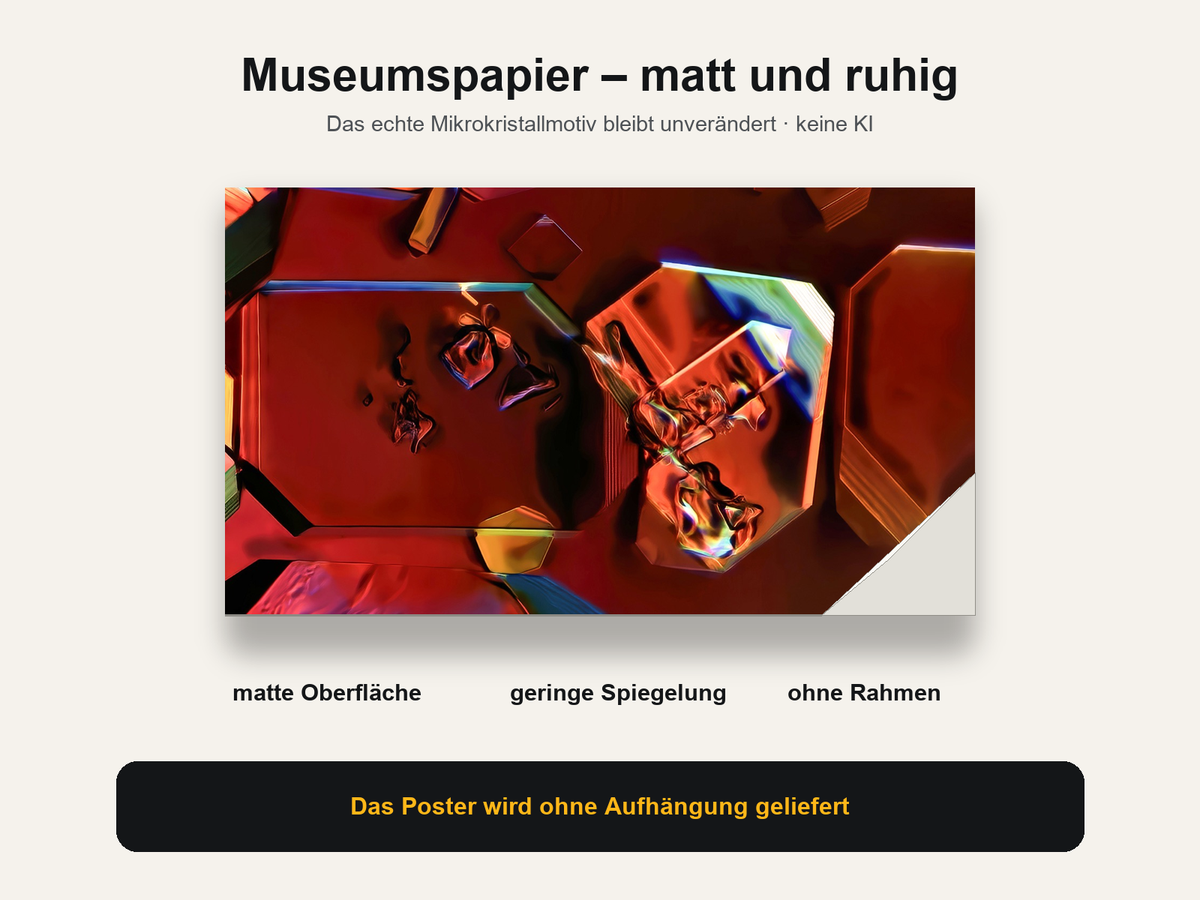 Museumspapier-Poster mit echtem WiooStore-Mikrokristallmotiv: matte Oberfläche, geringe Spiegelung und ohne Rahmen
